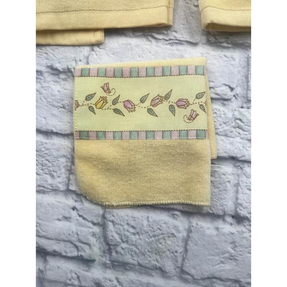 Collections Etc Yellow Floral Tulip 3 Piece Bath Towel Set Decorative Cotton